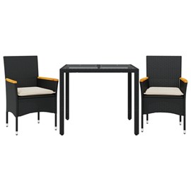 Maison exclusive - ensemble à manger de jardin et coussins 3 pcs noir rotin verr