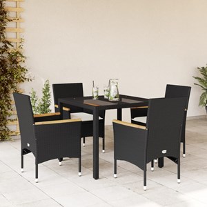 Maison exclusive - ensemble à manger de jardin et coussins 5 pcs noir rotin verr