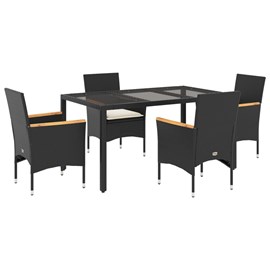 Maison exclusive - ensemble à manger de jardin et coussins 5 pcs noir rotin verr