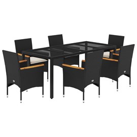 Maison exclusive - ensemble à manger de jardin et coussins 7 pcs noir rotin acac