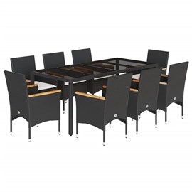Maison exclusive - ensemble à manger de jardin et coussins 9 pcs noir rotin verr