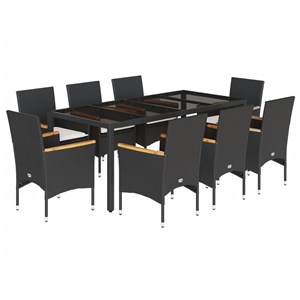 Maison exclusive - ensemble à manger de jardin et coussins 9 pcs noir rotin verr