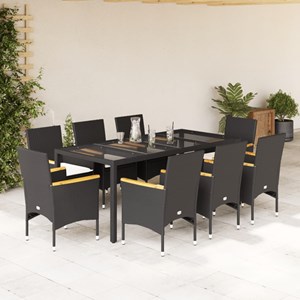 Maison exclusive - ensemble à manger de jardin et coussins 9 pcs noir rotin verr