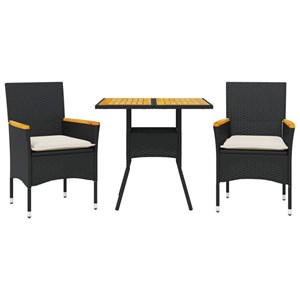 Maison exclusive - ensemble à manger de jardin et coussins 3 pcs noir rotin acac