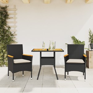 Maison exclusive - ensemble à manger de jardin et coussins 3 pcs noir rotin acac