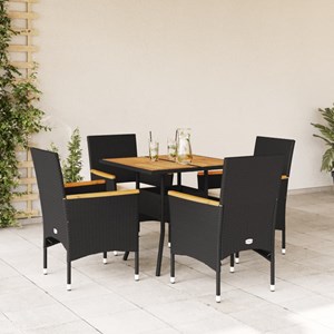 Maison exclusive - ensemble à manger de jardin et coussins 5 pcs noir rotin acac
