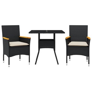 Maison exclusive - ensemble à manger de jardin et coussins 3 pcs noir rotin verr