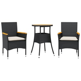 Maison exclusive - ensemble à manger de jardin et coussins 3 pcs noir rotin acac
