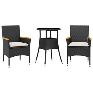 Maison exclusive - ensemble à manger de jardin et coussins 3 pcs noir rotin verr