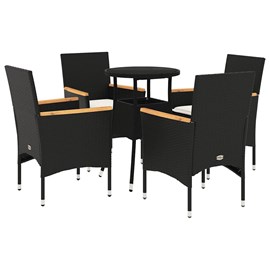 Maison exclusive - ensemble à manger de jardin et coussins 5 pcs noir rotin verr