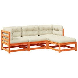 Maison exclusive - salon de jardin 4 pcs avec coussins cire marron bois pin mass