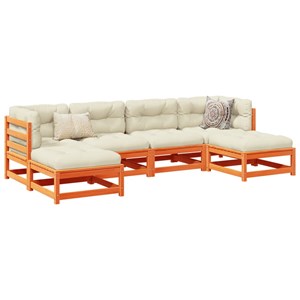 Maison exclusive - salon de jardin 6 pcs avec coussins cire marron bois pin mass