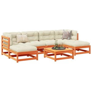 Maison exclusive - salon de jardin 7 pcs avec coussins cire marron bois pin mass