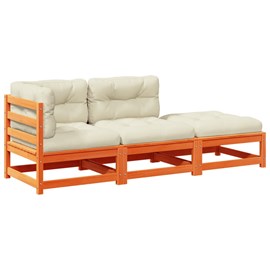 Maison exclusive - salon de jardin 3 pcs avec coussins cire marron bois pin mass