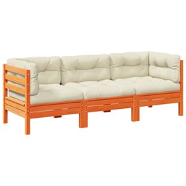 Maison exclusive - salon de jardin 3 pcs avec coussins cire marron bois pin mass