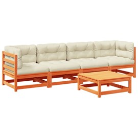 Maison exclusive - salon de jardin 5 pcs avec coussins cire marron bois pin mass