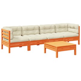 Maison exclusive - salon de jardin 5 pcs avec coussins cire marron bois pin mass