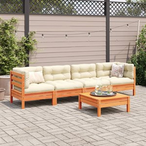 Maison exclusive - salon de jardin 5 pcs avec coussins cire marron bois pin mass