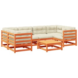 Maison exclusive - salon de jardin 7 pcs avec coussins cire marron bois pin mass