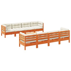 Maison exclusive - salon de jardin 9 pcs avec coussins marron cire bois pin mass