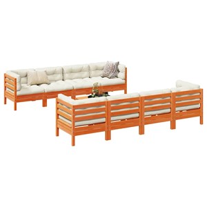 Maison exclusive - salon de jardin 9 pcs avec coussins marron cire bois pin mass