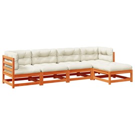 Maison exclusive - salon de jardin 5 pcs avec coussins cire marron bois pin mass