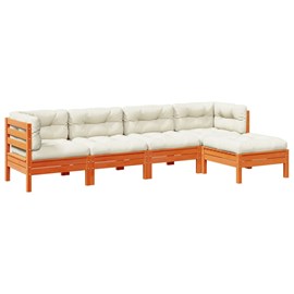 Maison exclusive - salon de jardin 5 pcs avec coussins cire marron bois pin mass