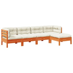 Maison exclusive - salon de jardin 5 pcs avec coussins cire marron bois pin mass