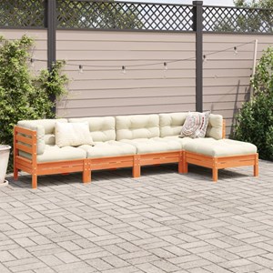 Maison exclusive - salon de jardin 5 pcs avec coussins cire marron bois pin mass