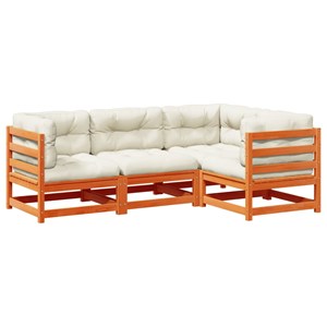 Maison exclusive - salon de jardin 4 pcs avec coussins cire marron bois pin mass