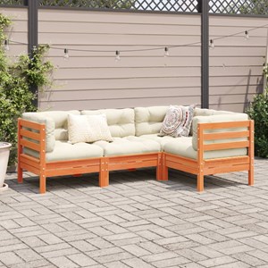 Maison exclusive - salon de jardin 4 pcs avec coussins cire marron bois pin mass