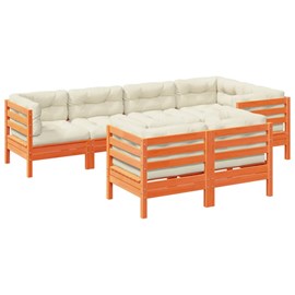 Maison exclusive - salon de jardin 7 pcs avec coussins cire marron bois pin mass