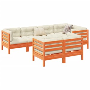 Maison exclusive - salon de jardin 7 pcs avec coussins cire marron bois pin mass