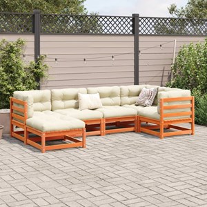 Maison exclusive - salon de jardin 6 pcs avec coussins cire marron bois pin mass
