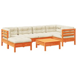 Maison exclusive - salon de jardin 7 pcs avec coussins cire marron bois pin mass