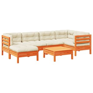 Maison exclusive - salon de jardin 7 pcs avec coussins cire marron bois pin mass