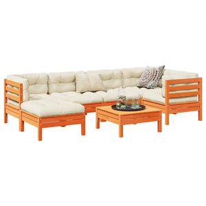 Maison exclusive - salon de jardin 7 pcs avec coussins cire marron bois pin mass