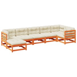 Maison exclusive - salon de jardin 7 pcs avec coussins cire marron bois pin mass