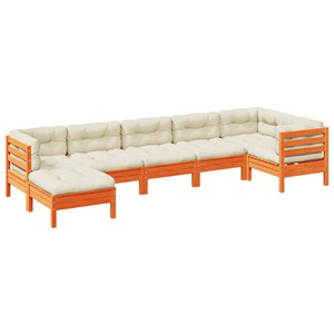 Maison exclusive - salon de jardin 7 pcs avec coussins cire marron bois pin mass