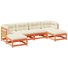 Maison exclusive - salon de jardin 6 pcs avec coussins cire marron bois pin mass