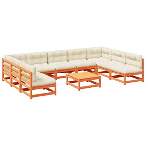 Maison exclusive - salon de jardin 10pcs avec coussins cire marron bois pin mass