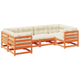 Maison exclusive - salon de jardin 6 pcs avec coussins cire marron bois pin mass