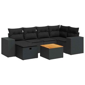Maison exclusive - salon de jardin 7 pcs avec coussins noir résine tressée