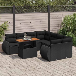 Maison exclusive - salon de jardin 9 pcs avec coussins noir résine tressée