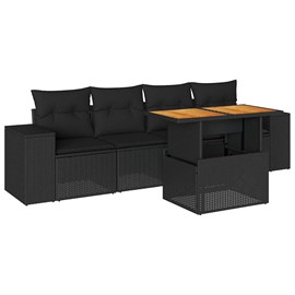 Maison exclusive - salon de jardin 5 pcs avec coussins noir résine tressée