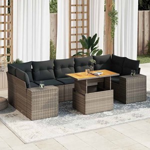 Maison exclusive - salon de jardin 8 pcs avec coussins gris résine tressée