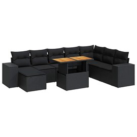 Maison exclusive - salon de jardin avec coussins 9 pcs noir résine tressée acaci