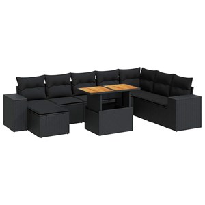 Maison exclusive - salon de jardin avec coussins 9 pcs noir résine tressée acaci