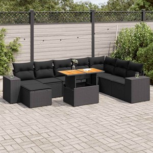 Maison exclusive - salon de jardin avec coussins 9 pcs noir résine tressée acaci