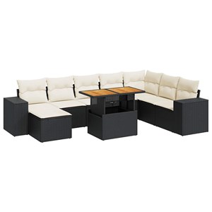 Maison exclusive - salon de jardin avec coussins 9 pcs noir résine tressée acaci